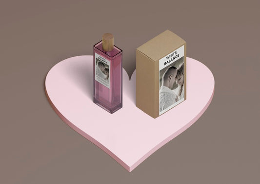 Free Perfume Bottle With Box On Heart Shape Psd