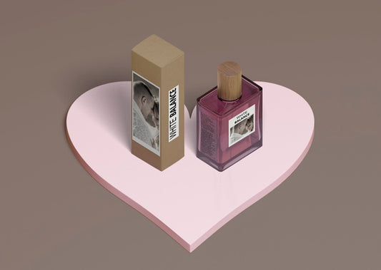 Free Perfume Box And Bottle On Heart Shape Psd