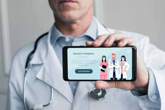 Free Person Holding Doctor'S Helpline Landing Page On Mobile Phone Psd