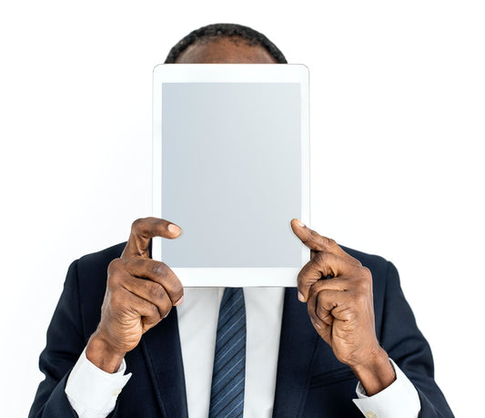 Free Person Holding Tablet Face Concept