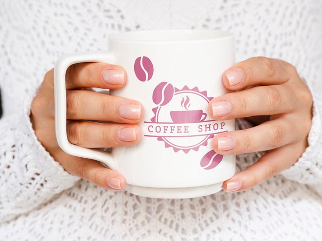 Free Person Holding White Coffee Mug Mock-Up Psd