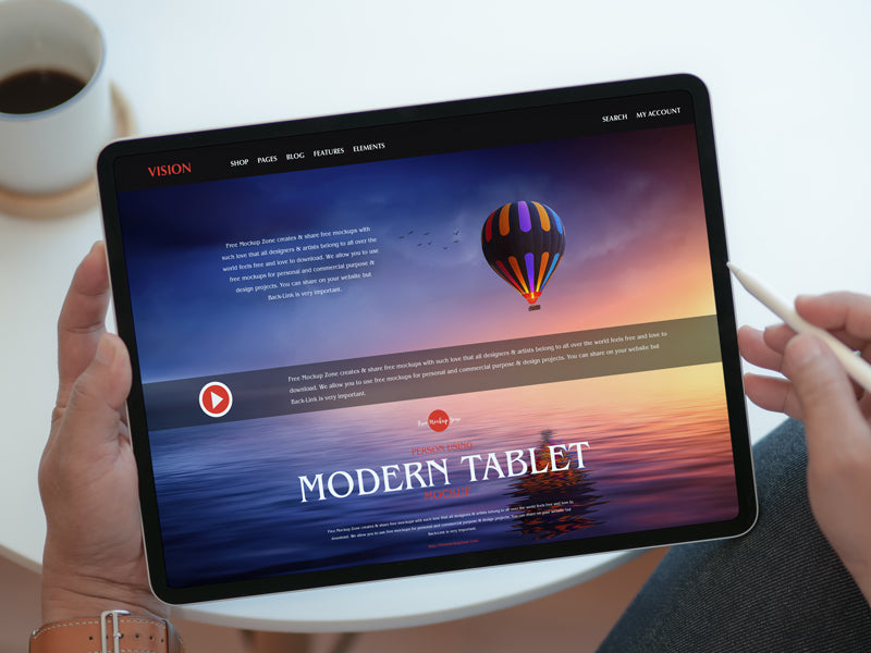Free Person Using Modern Tablet Mockup