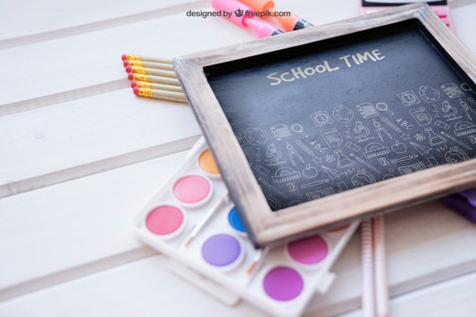 Free Perspective Back To School Mockup With Slate Psd