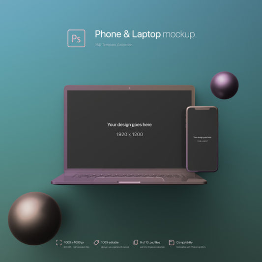 Free Phone And Laptop Standing In An Abstract Environment Mockup Psd