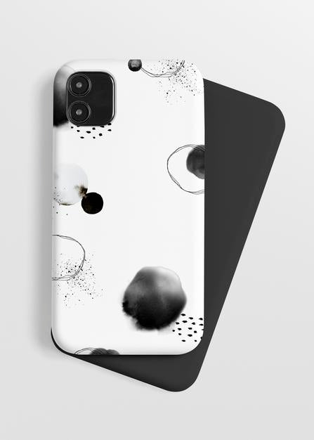Free Phone Case Mockup With Ink Brush Pattern Psd