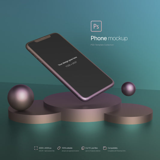 Free Phone Floating In An Abstract Environment Mockup Psd