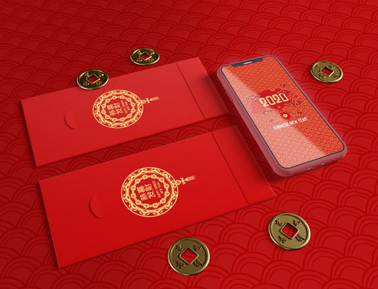 Free Phone Mock-Up And Greeting Cards For Chinese New Year Psd