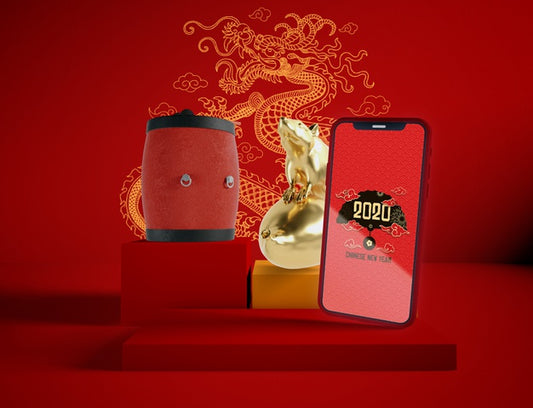 Free Phone Mock-Up With Chinese New Year Traditional Objects Psd
