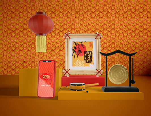 Free Phone Mock Up With Chinese Traditional Objects Psd