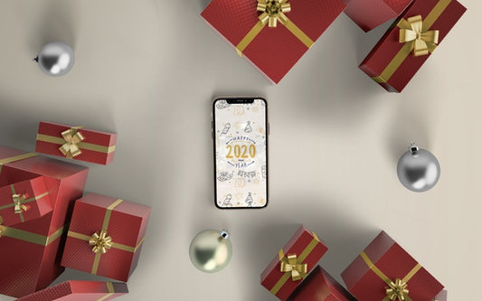 Free Phone Mock-Up With Christmas Gifts Psd