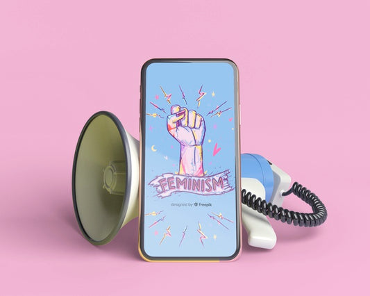 Free Phone Mock-Up With Girl Power Concept Psd