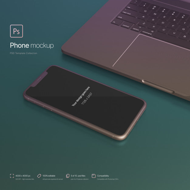 Free Phone Setting Next To A Laptop At An Abstract Scene Mockup Psd