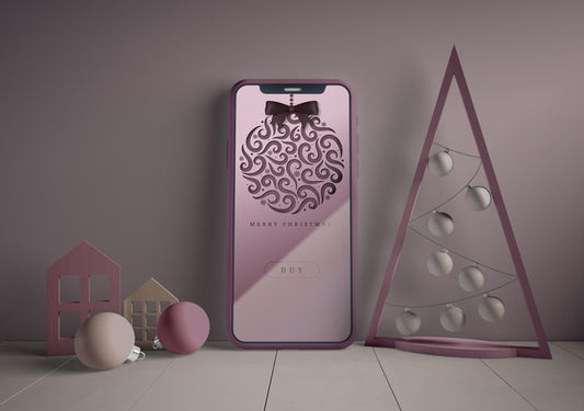 Free Phone With Christmas Theme Mock-Up Psd