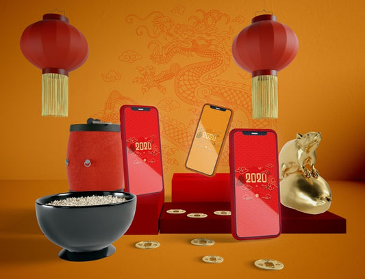 Free Phones Mock-Up For Chinese New Year Eve Psd