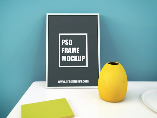 Free Picture Frame On Table Psd Mockup