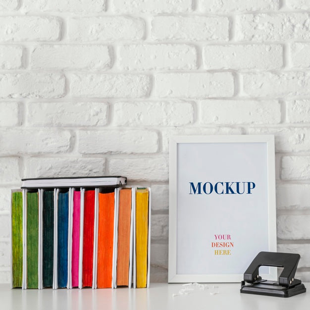 Free Pile Of Books With Mock-Up Frame Psd