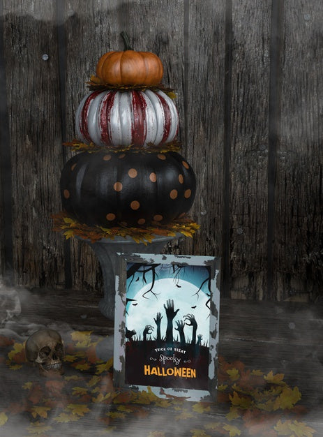 Free Pile Of Pumpkins Trick Or Treat Spooky Halloween Mock-Up Psd