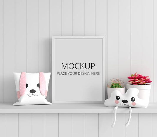 Free Pillow On Shelf With Frame Mockup Psd