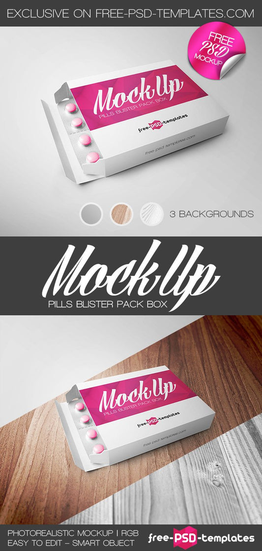 Free Pills Blister Pack Box Mock-Up In Psd