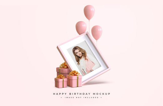 Free Pink And Gold Happy Birthday Mockup Psd