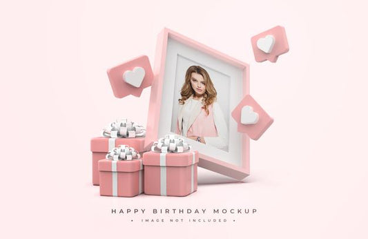 Free Pink And White Happy Birthday Mockup Psd