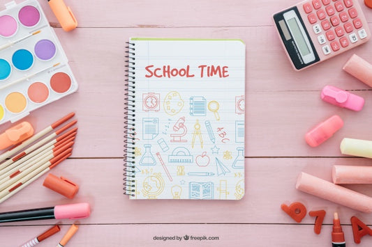 Free Pink Back To School Composition With Notebook Psd