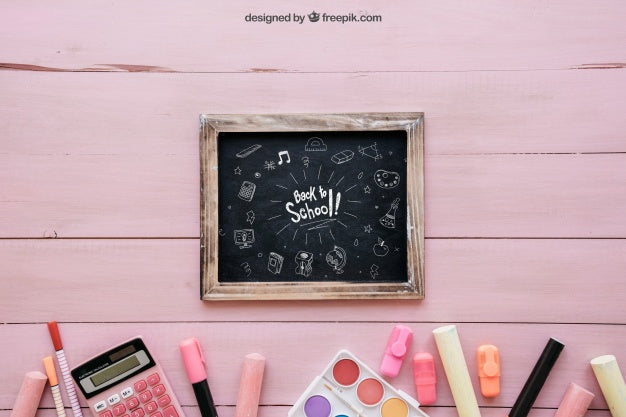 Free Pink Back To School Composition With Slate Psd