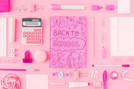 Free Pink Back To School Mockup With Notebook Cover Psd