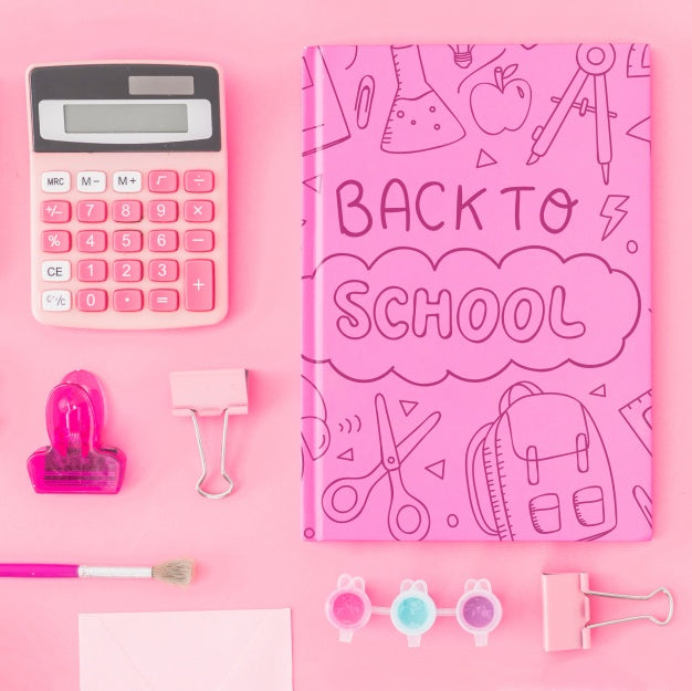 Free Pink Back To School Mockup With Notebook Cover Psd