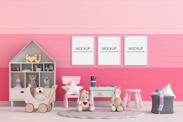 Free Pink Child Room With Frame Mockup Psd