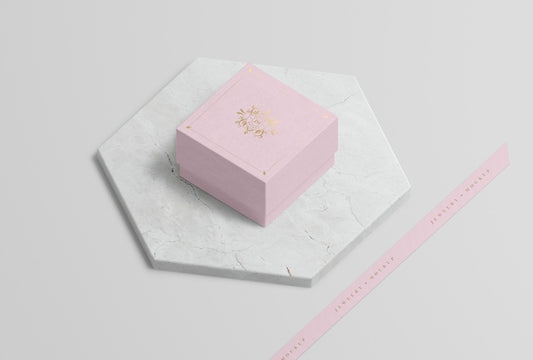 Free Pink Jewelry Box On Marble With Golden Symbol Psd