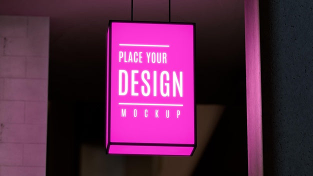 Free Pink Nighttime Business Sign Mock-Up Psd