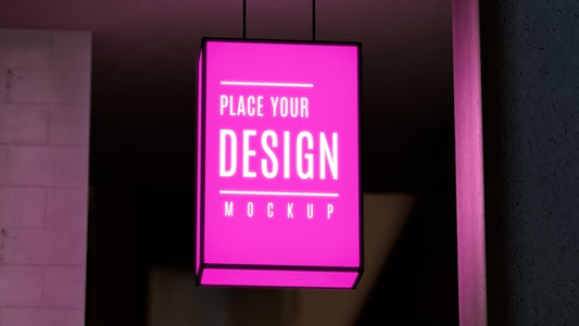 Free Pink Nighttime Business Sign Mock-Up Psd