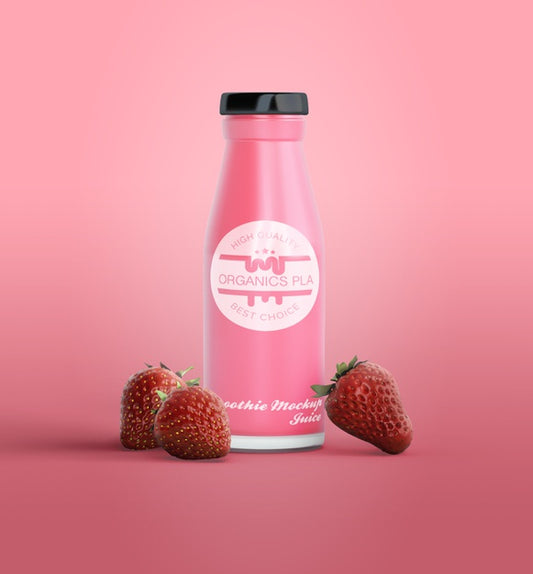 Free Pink Smoothie In Bottle Mock-Up Psd