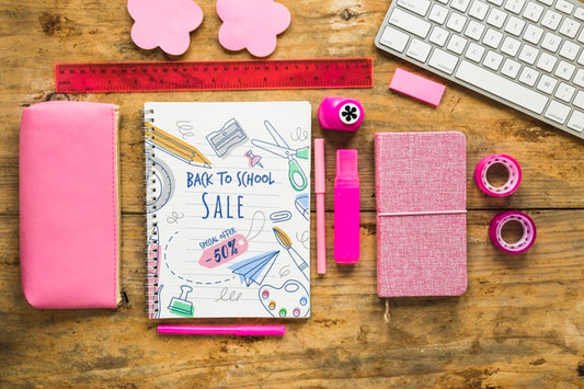 Free Pink Supplies For Back To School Arrangement Psd