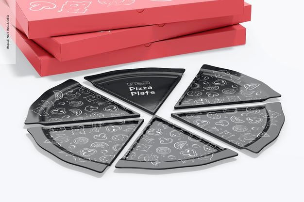 Free Pizza Plates With Boxes Mockup Psd