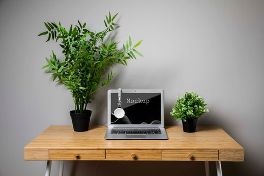 Free Plants And Macbook Mock-Up Psd