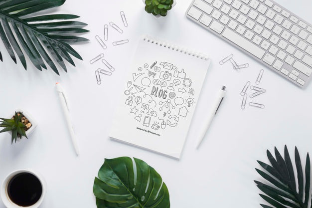 Free Plants Coffee Keyboard And Notebook Mock-Up Psd