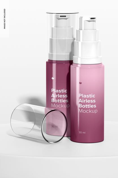 Free Plastic Airless Bottles Mockup, Opened And Closed Psd