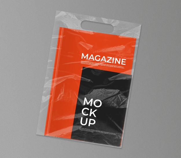 Free Plastic Bag With Magazine Mockup Psd