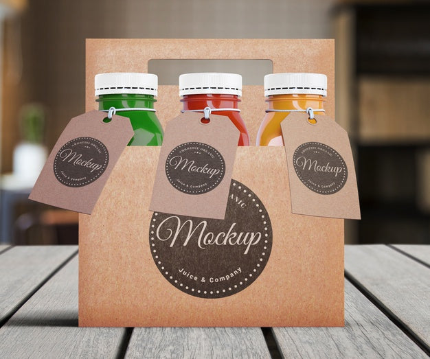 Free Plastic Bottles Of Organic Smoothie In Cardboard Boxes And Labels Psd