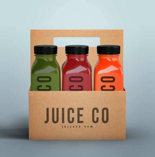 Free Plastic Bottles Of Organic Smoothie In Cardboard Boxes Front View Psd