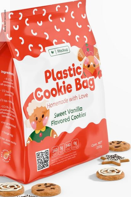 Free Plastic Cookie Bag Mockup, Close Up Psd