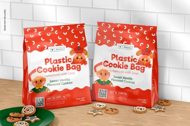 Free Plastic Cookie Bags Mockup Psd