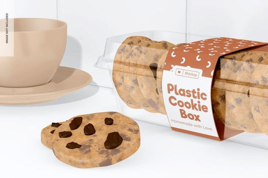 Free Plastic Cookie Box Mockup, Close Up Psd