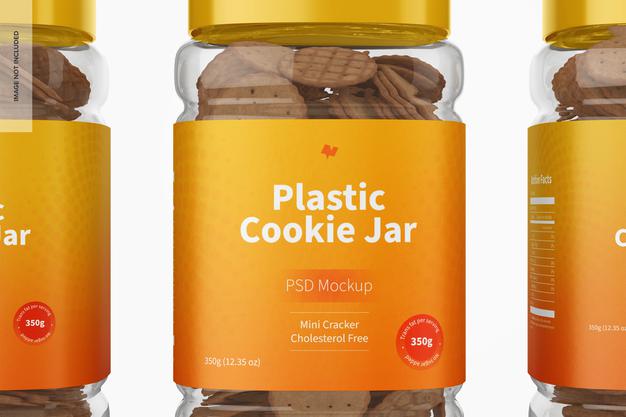Free Plastic Cookie Jar Mockup, Close Up Psd