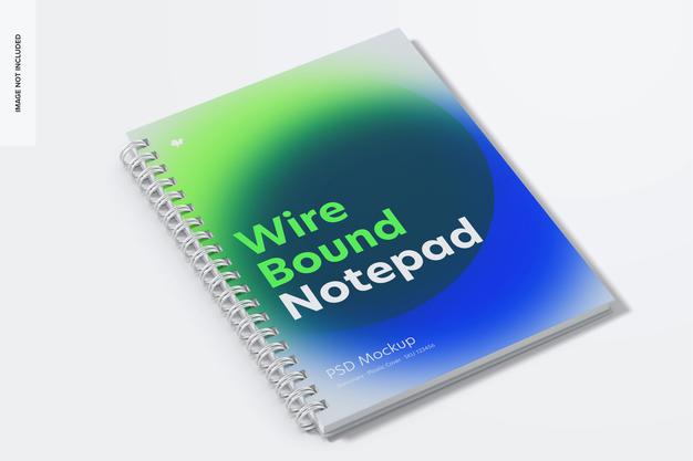 Free Plastic Cover Wire Bound Notepad Mockup, Closed Psd