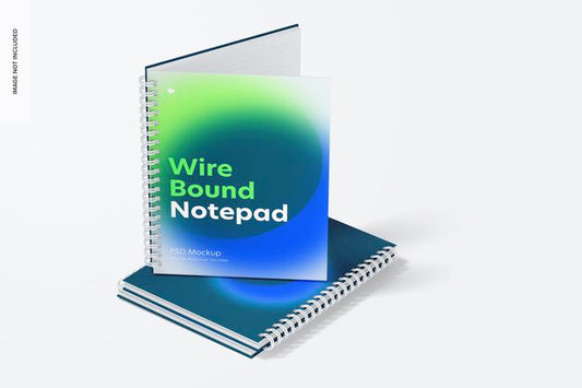 Free Plastic Cover Wire Bound Notepads Mockup, Opened And Closed Psd