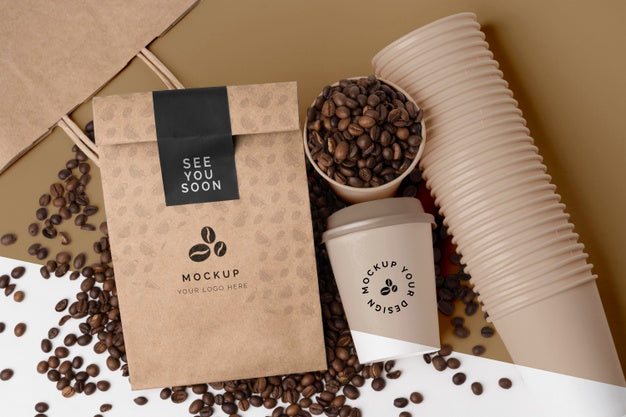 Free Plastic Cup And Paper Bag For Coffee Psd