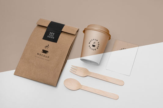 Free Plastic Cup And Paper Bag With Coffee Mock Up Psd